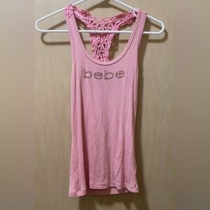 Pink Bebe tank with loop pattern razor back tank Size small GUC